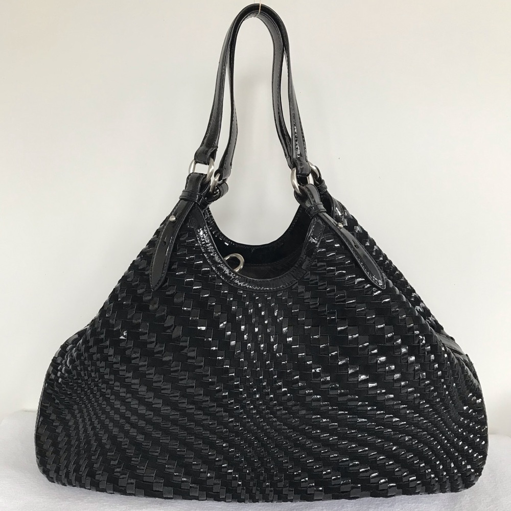 COPY - Cole Haan “GENEVIEVE” patent leather & suede tote